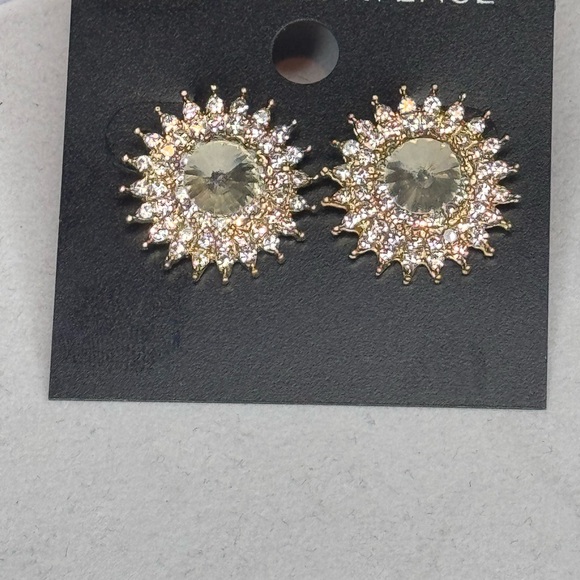 Saks Fifth Ave Gold Tone Star Burst Crystal Post Earrings .75in - Picture 7 of 7